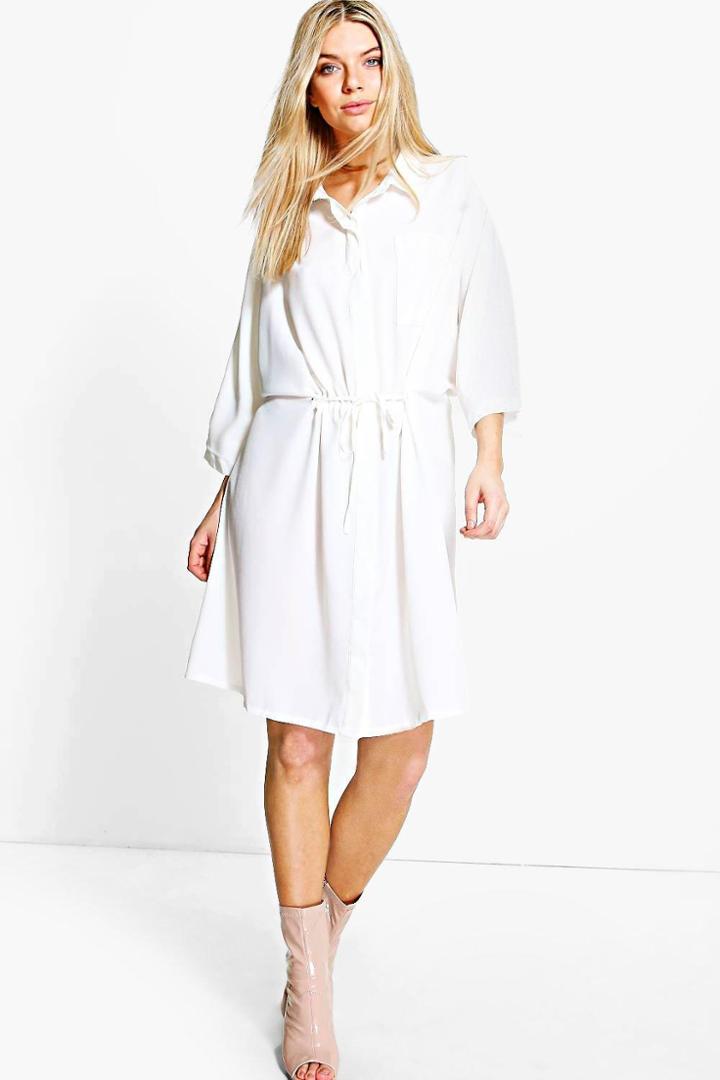 Boohoo Natasha Rouched Waist Utility Shirt Dress White