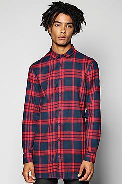 Boohoo Long Line Check Shirt With Zip Detail