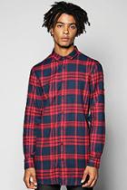 Boohoo Long Line Check Shirt With Zip Detail