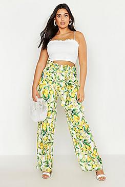 Boohoo Plus Lemon Printed High Waist Trousers