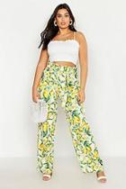 Boohoo Plus Lemon Printed High Waist Trousers