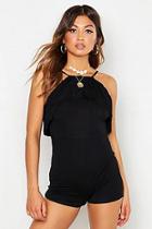 Boohoo High Neck Frill Detail Playsuit