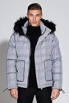 Boohoo Premium Short Length Printed Check Puffer Jacket