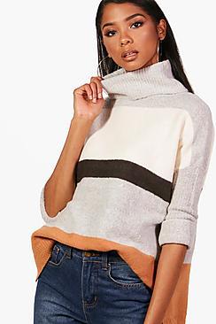 Boohoo Jamie Colour Block Roll Neck Jumper