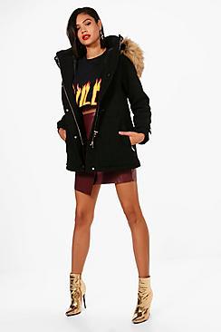 Boohoo Josie Faux Fur Hood Fitted Parka