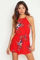 Boohoo Floral High Neck Playsuit