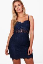 Boohoo Plus Freya Crochet Lace Strappy Bodycon Dress Navy