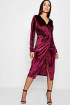 Boohoo Lottie Velvet Kimono Wrap Dress