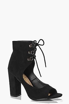 Boohoo Lydia Peeptoe Ghillie Cage Cuff Heel
