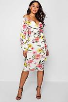 Boohoo Floral Print Off The Shoulder Midi Dress