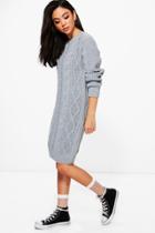 Boohoo Maddison Cable Knit Jumper Dress Silver