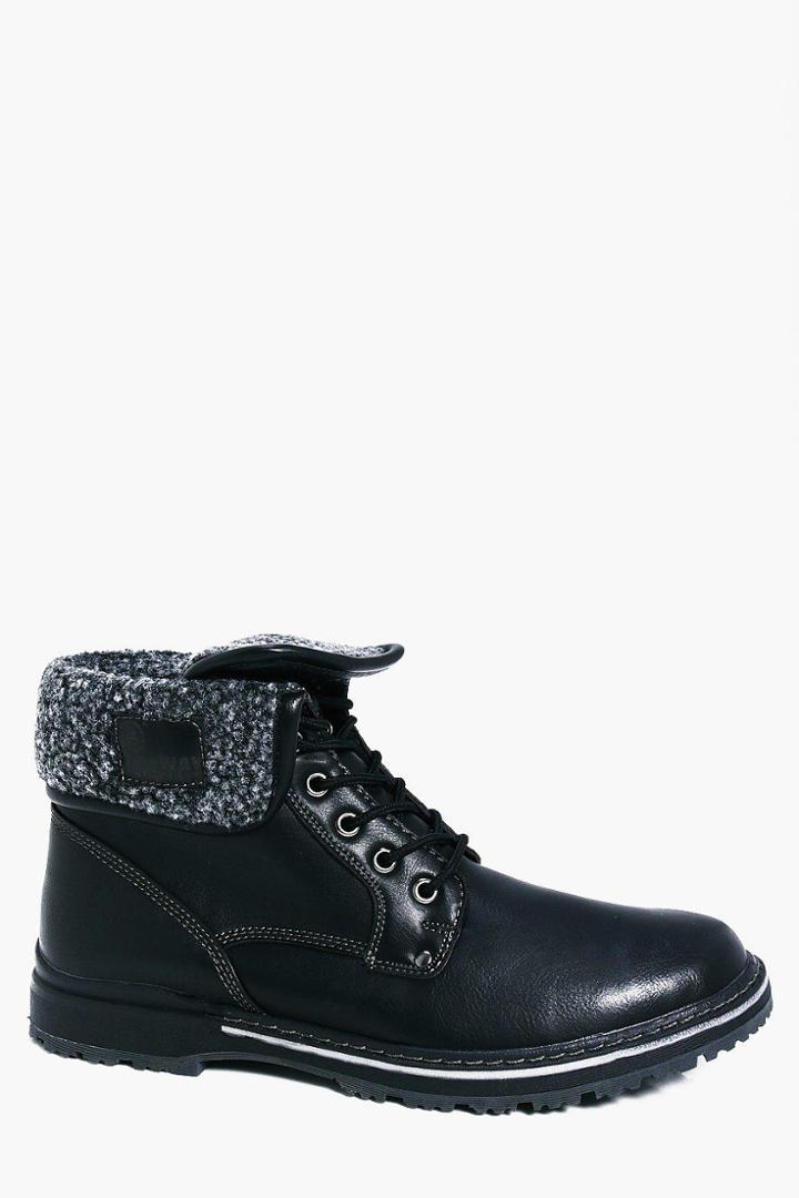 Boohoo Borg Lined Fold Down Boots Black