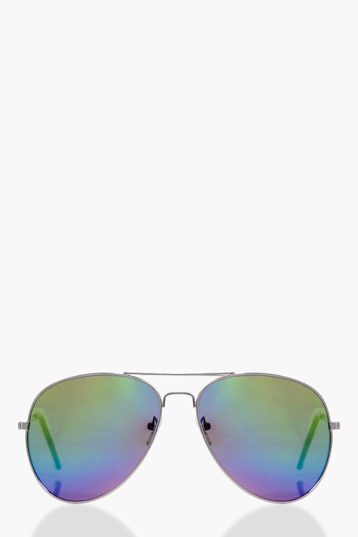 Boohoo Sophie Rainbow Aviator Sunglasses Silver
