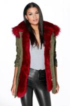 Boohoo Boutique Maria Faux Fur Trim Parka Wine