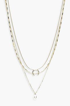 Boohoo Pearl & Circle Layered Necklace