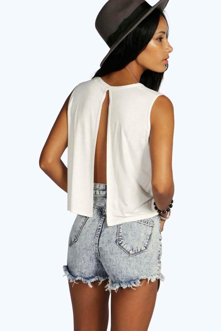 Boohoo Natasha Split Back Cropped Tank Top Cream