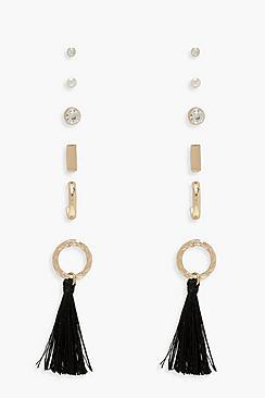 Boohoo Mixed Stud & Tassel Earring Pack