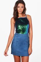 Boohoo Tall Briana Sequin Top Festival Dress Blue