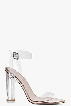 Boohoo Amber Glitter Cylinder Clear Two Part Heels