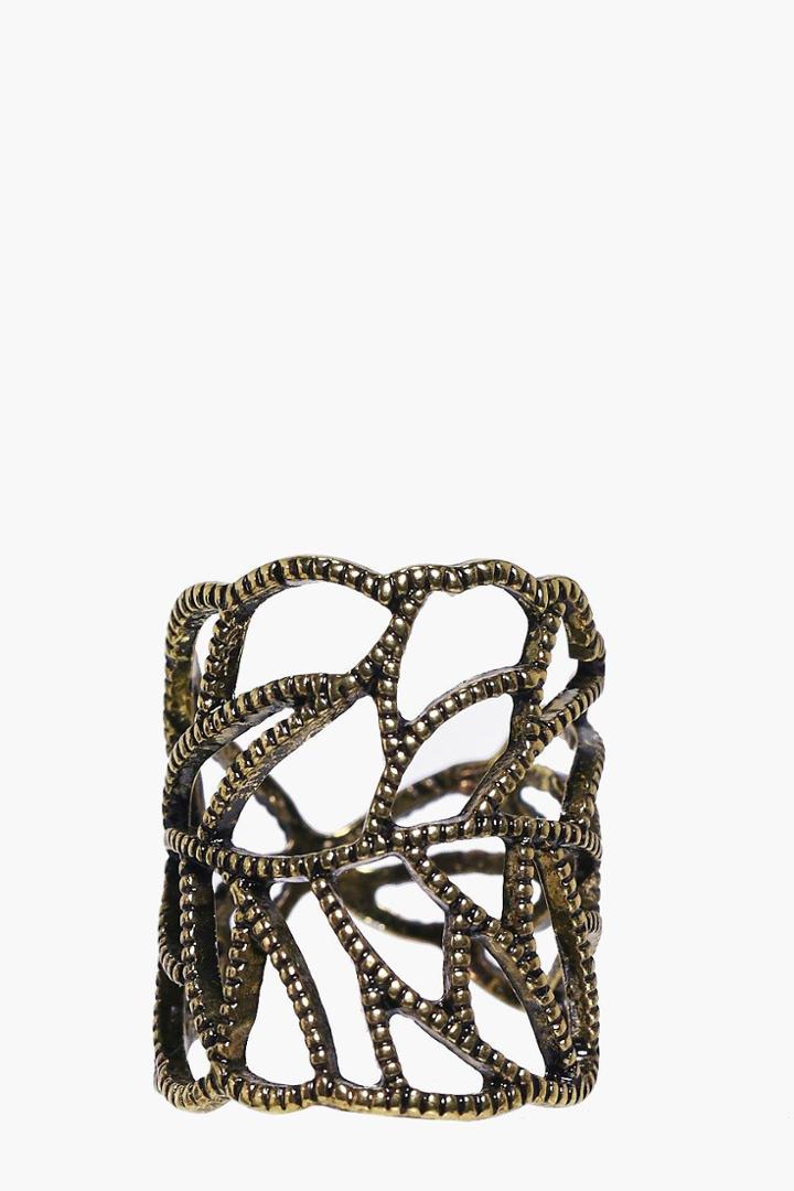 Boohoo Millie Diamante Reef Motif Boho Ring Gold
