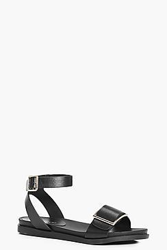 Boohoo Tegan Buckle Detail Two Part Flat Sandals