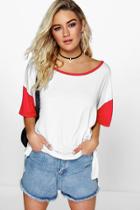 Boohoo Paige Oversized Contrast Cuff T Shirt Red