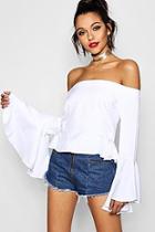 Boohoo Woven Bardot Flare Sleeve Top