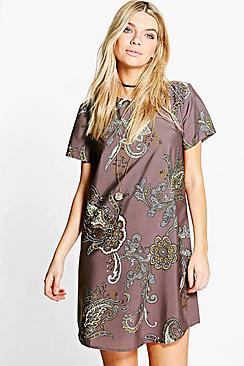 Boohoo Camelia Paisley Cap Sleeve Shift Dress