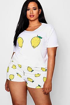 Boohoo Plus Lemon Print Pj Short Set