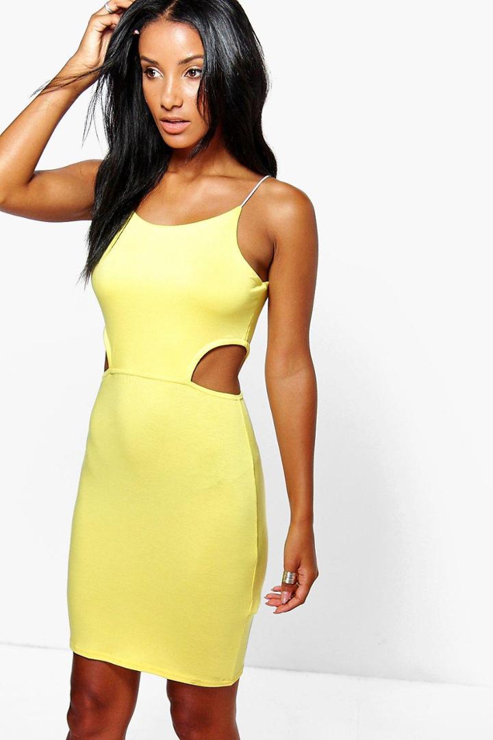 Boohoo Carmellita Cut Out Side Mini Bodycon Dress Yellow