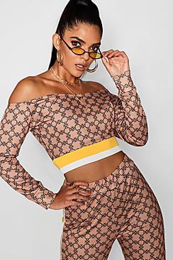 Boohoo Julia Slouchy All Over Print Tape Detail Sweat