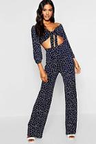 Boohoo Tie Front Top Polka Dot Wide Leg Trouser Co-ord