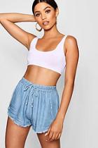 Boohoo Bethany Chambray Frayed Denim Short