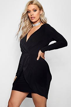 Boohoo Plus Olivia Wrap Front Frill Dress