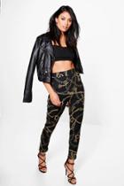 Boohoo Claudia Tassle Chain Print Skinny Trousers Multi