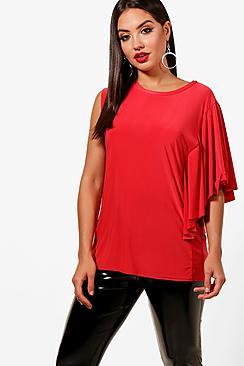 Boohoo Ella Ruffle One Sleeve Top