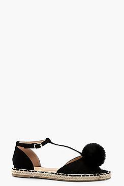 Boohoo Megan Pom Trim Peeptoe Espadrilles
