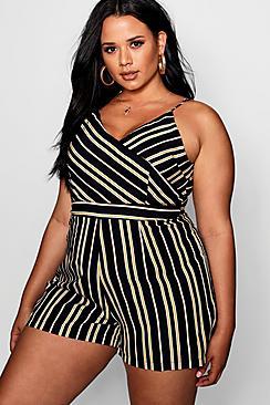 Boohoo Plus Kayla Stripe Wrap Playsuit