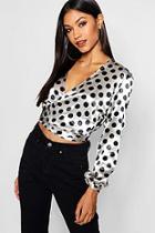 Boohoo Spot Printed Woven Wrap Crop