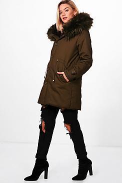 Boohoo Brooke Boutique Faux Fur Trim Hood Parka