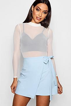 Boohoo Wrap Tie Woven Mini Skirt