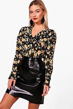 Boohoo Orla Floral Ruffle Blouse