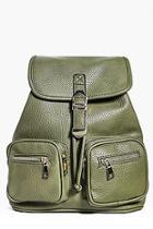 Boohoo Ivy Zip Front Double Pocket Buckle Backpack