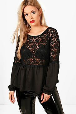 Boohoo Plus Francesca Velvet Lace Blouse