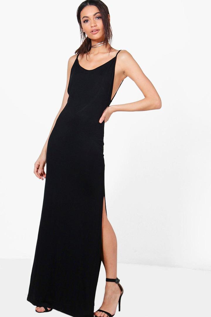 Boohoo Reem Low Scoop Back Strappy Maxi Dress Black