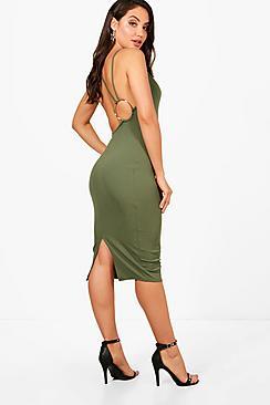 Boohoo Beca Strappy Low Back Ring Detail Midi Dress