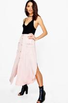 Boohoo Auretta Pocket Side Satin Woven Maxi Skirt Blush