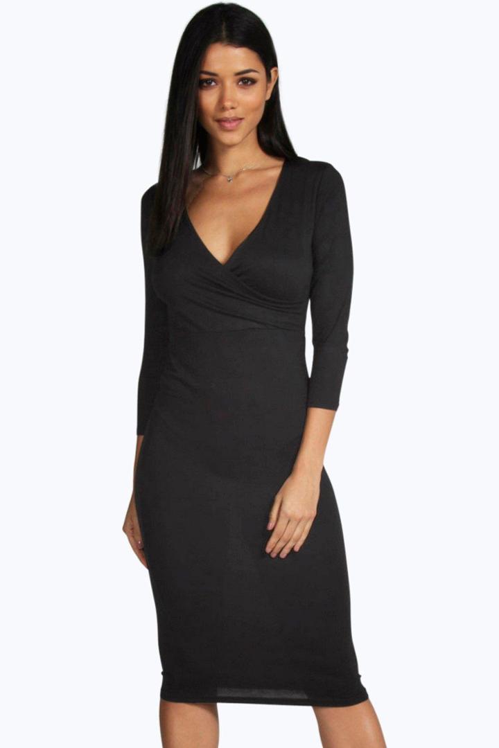Boohoo Laura Midi Wrap Dress Black