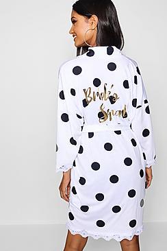 Boohoo Polka Dot Bride's Squad Robe