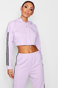 Boohoo Allie Athleisure Stripe Crop Hooded Top